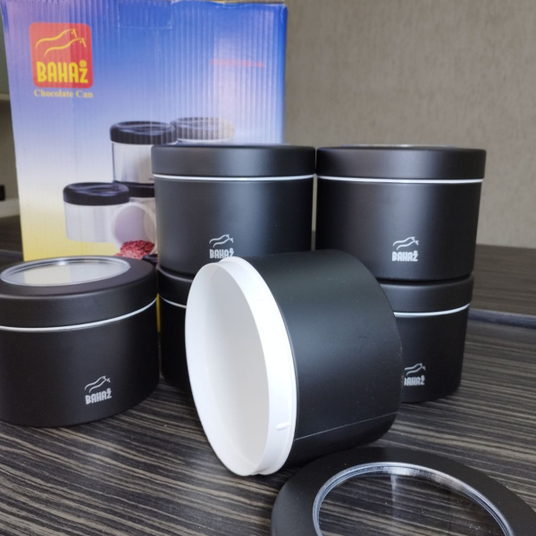 Контейнер для сыпучих продуктов металлический Bahaz 1.9 л. / Банка с прозрачной крышкой, Черный цвет